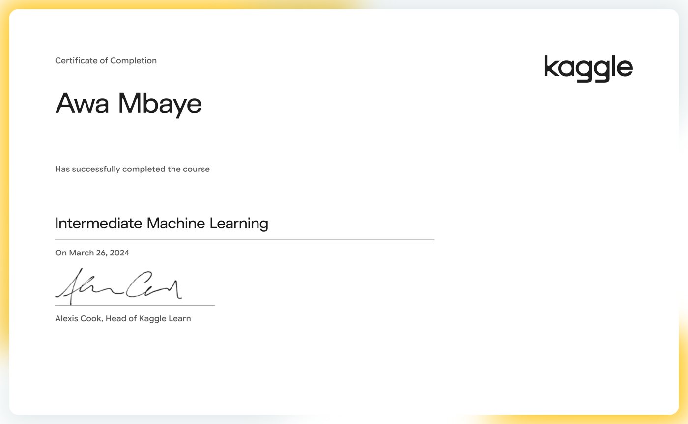 Kaggle certificate: Intermediate Machine Learning
