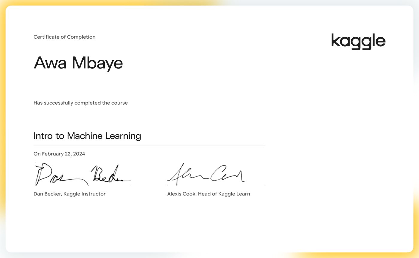 Kaggle certificate: Intro to Machine Learning